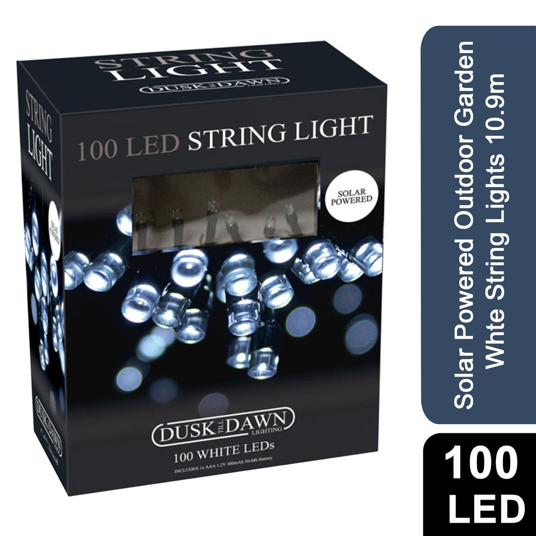Dusk Till Dawn 100 LED Solar Powered Outdoor Garden Whte String Lights 10.9m