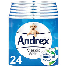 Load image into Gallery viewer, Andrex Toilet Paper Classic White, 24 Rolls &amp; Andrex Washlets Classic White, 6pk