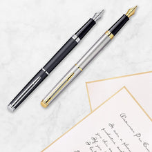 Load image into Gallery viewer, Waterman Hemisphere Fountain Pen StainlessSteel Gold Trim Black Ink Gift Box