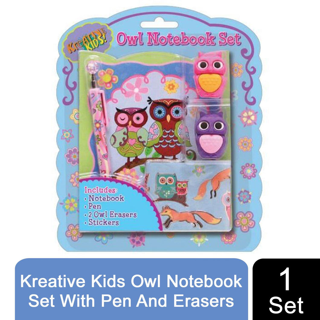 Kreative Kids Owl Notebook Set With Pen And Erasers Classroom School Stationery