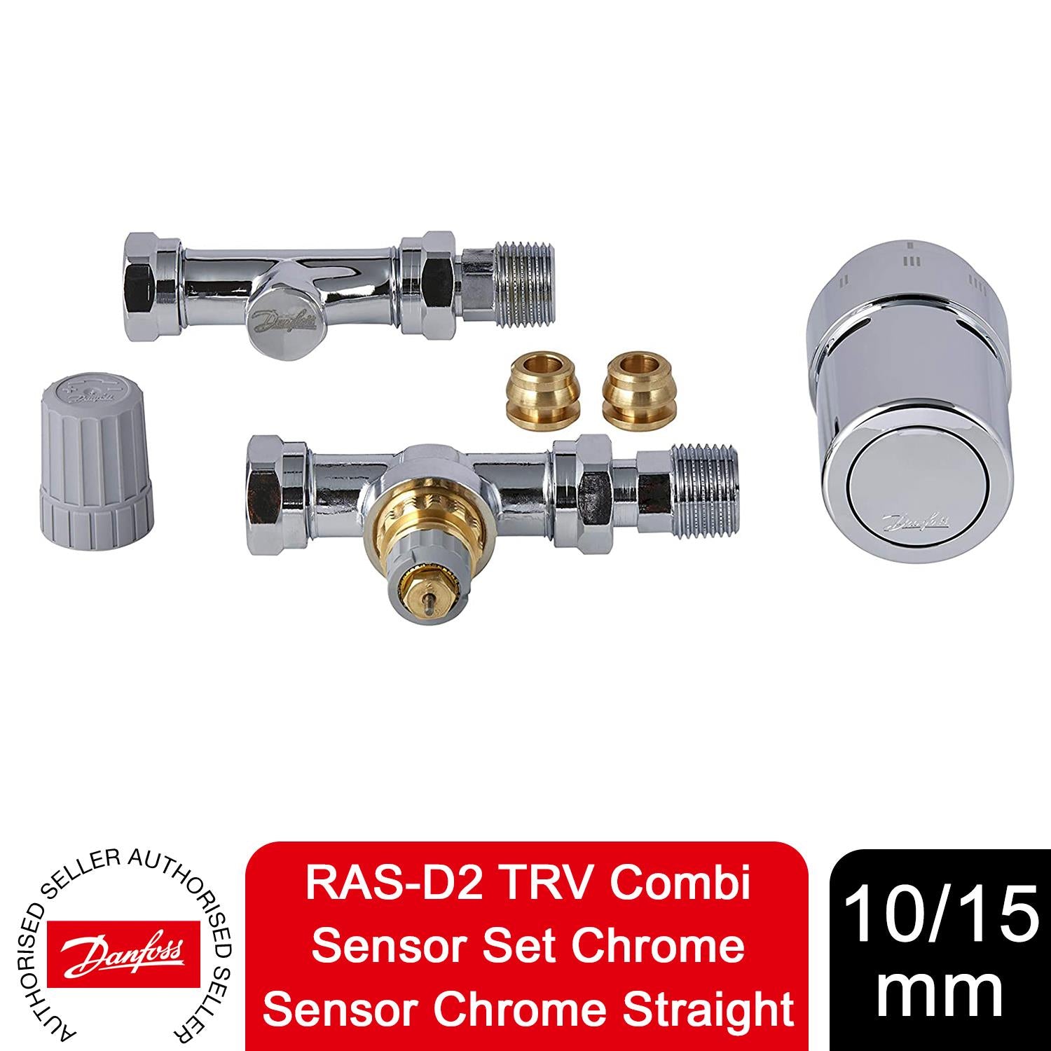 D2 System Sensor Danfoss RAS-D2 TRV Combi Sensor Set Chrome Sensor Chrome Straight, 10 ...