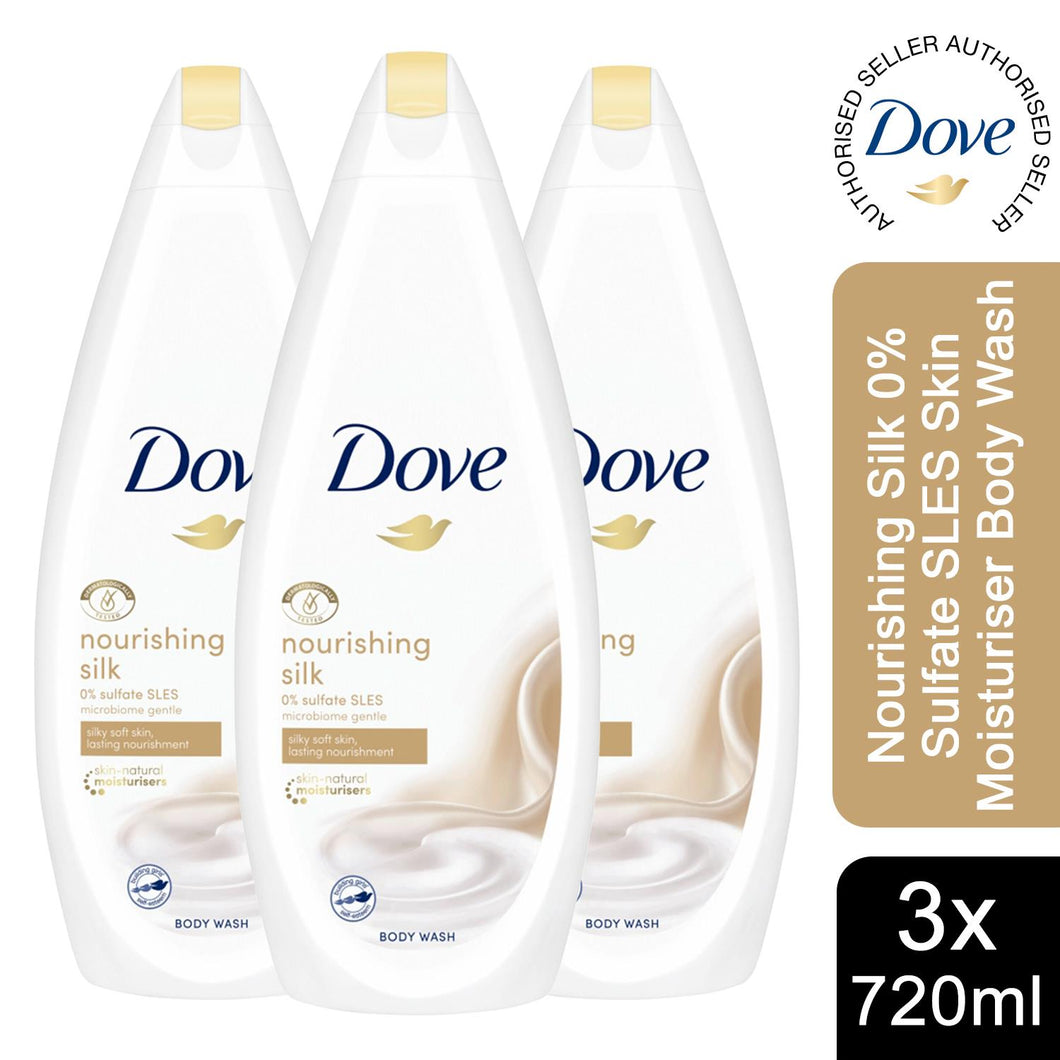 3pk of 720ml Dove Nourishing Silk 0% Sulfate SLES Skin Moisturiser Body Wash