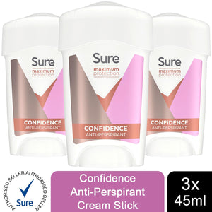 3x 45ml Sure Women 96 H Anti-Perspirant Deodrant Cream For Maximum Protection