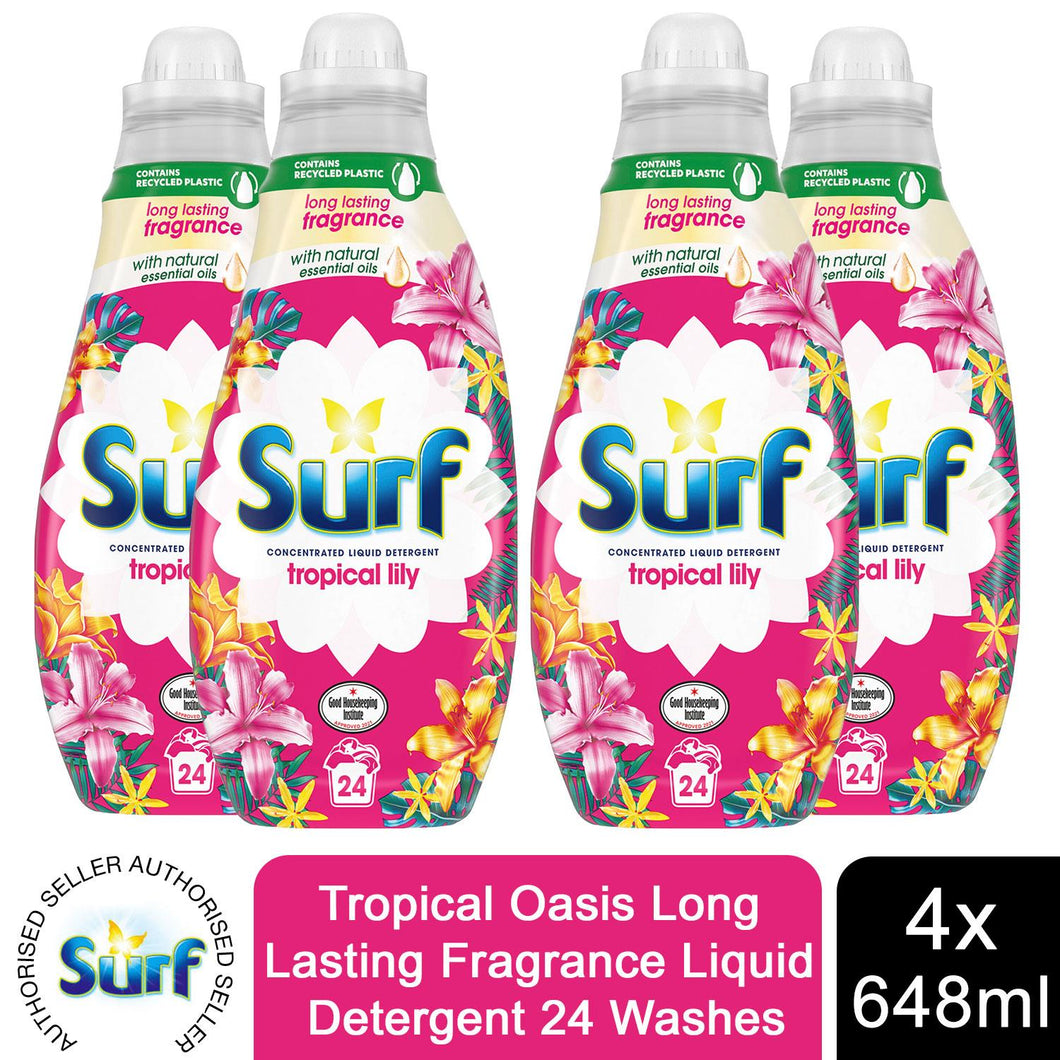 4x 24W Surf Long Lasting Fragrance Liquid Detergent 648ml, Total 96W
