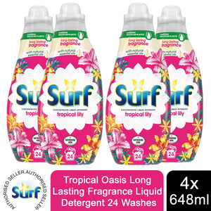 4x or 8x (96W or 192W) Surf Long Lasting Fragrance Liquid Detergent 24W, 648ml