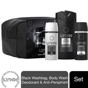Lynx Black Wash Bag Gift Set, Black Bodyspray, Bodywash & anti-perspirant spray