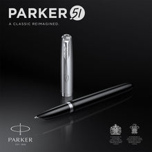 Load image into Gallery viewer, Parker 51 Fountain Pen Black Barrel Chrome Trim Fine Nib Black Ink Gift Box