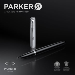 Parker 51 Fountain Pen Black Barrel Chrome Trim Fine Nib Black Ink Gift Box