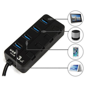 4-Port USB Hub with Individual LED Power Switches - Black