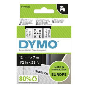 DYMO Labels Self Adhesive D1 12mm x 7mm Black Print on White Tape Authentic