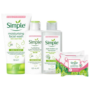 Simple Bundle of Bio wipes, Eye Make-up Remover, Face wash & Light Moisturiser