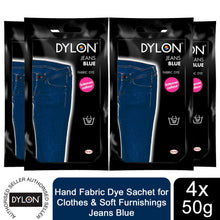 Load image into Gallery viewer, DYLON Hand Fabric Dye Sachet, Jeans Blue, 4 Packs of 50g