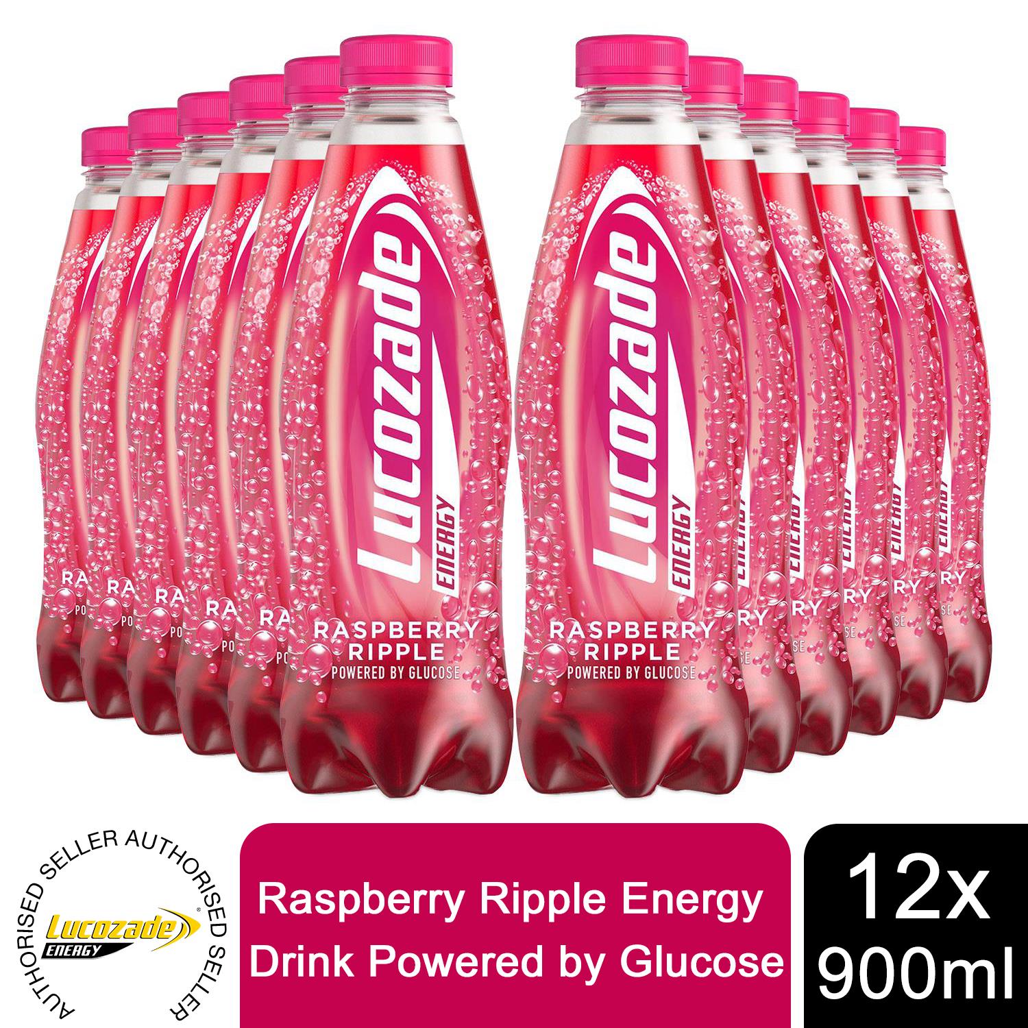 Lucozade Energy Raspberry Ripple 12 Pk of 900ml Lucozade Energy Raspberry Ripple Sugar-Free Sparkling E ...