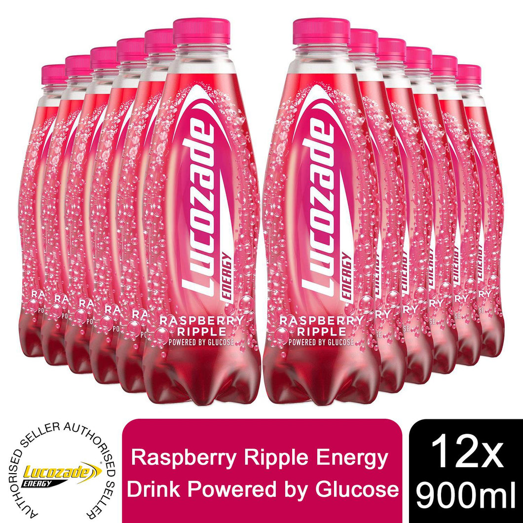 12 Pk of 900ml Lucozade Energy Raspberry Ripple Sugar-Free Sparkling EnergyDrink