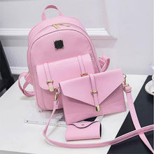 Load image into Gallery viewer, 3pcs Women PU Leather Backpack Set - Shoulder Bag | Clutch | Card Holder Pink
