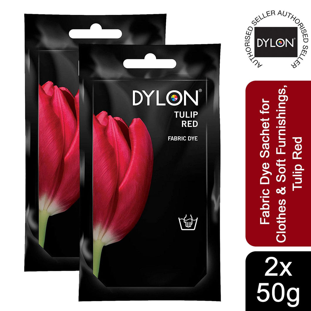DYLON Hand Fabric Dye Sachet, Tulip Red,  2 Packs of 50g