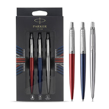 Load image into Gallery viewer, Parker Jotter Trio: Ballpoint Pen Blue Gel Pen Red &amp; Mechanical Pencil S.S