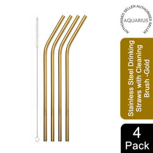 Load image into Gallery viewer, Stainless Steel Drinking Straws with Cleaning Brush Pack of 4, Gold