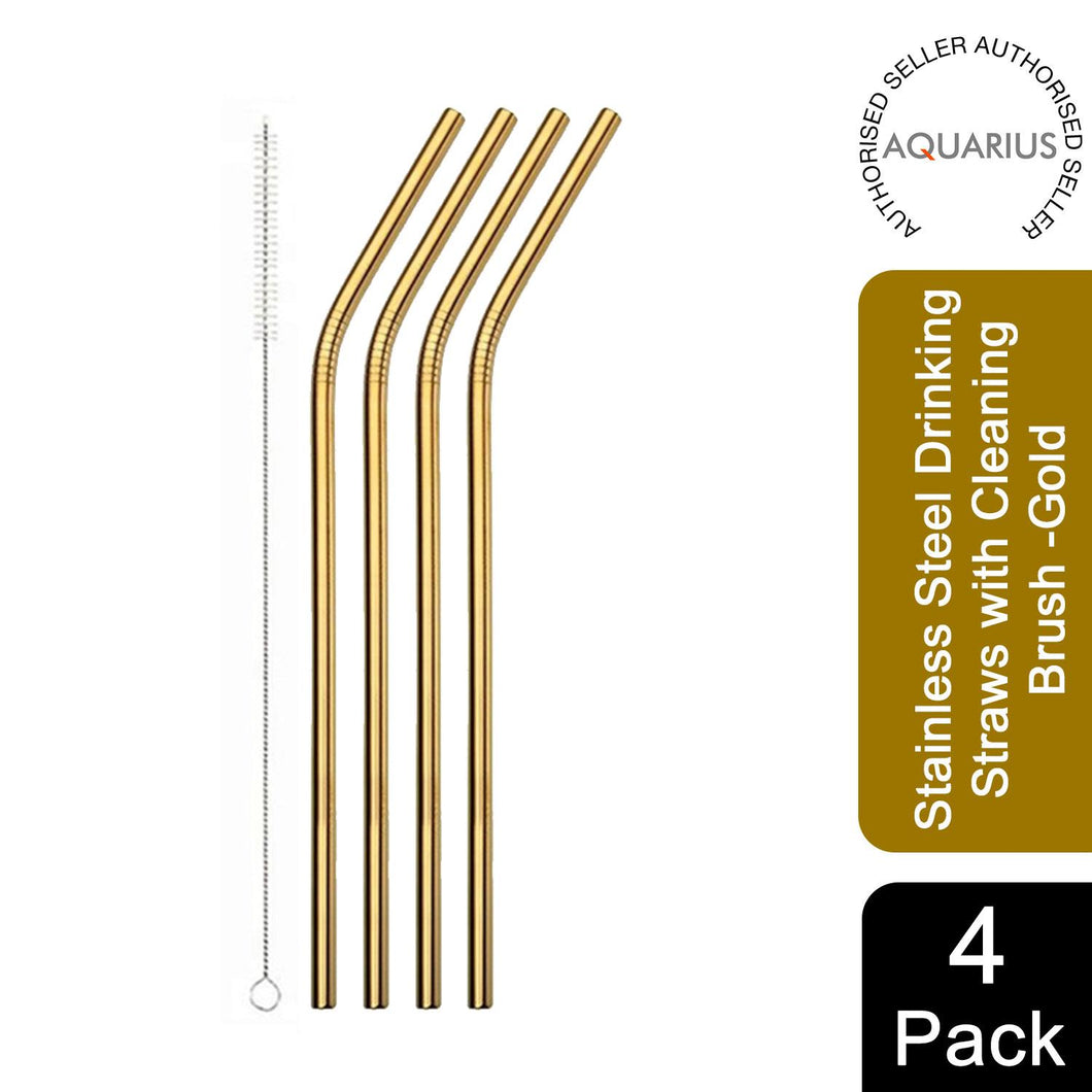 Stainless Steel Drinking Straws with Cleaning Brush Pack of 4, Gold