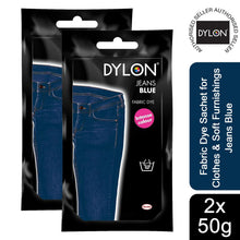 Load image into Gallery viewer, DYLON Hand Fabric Dye Sachet, Jeans Blue, 2 Packs of 50g