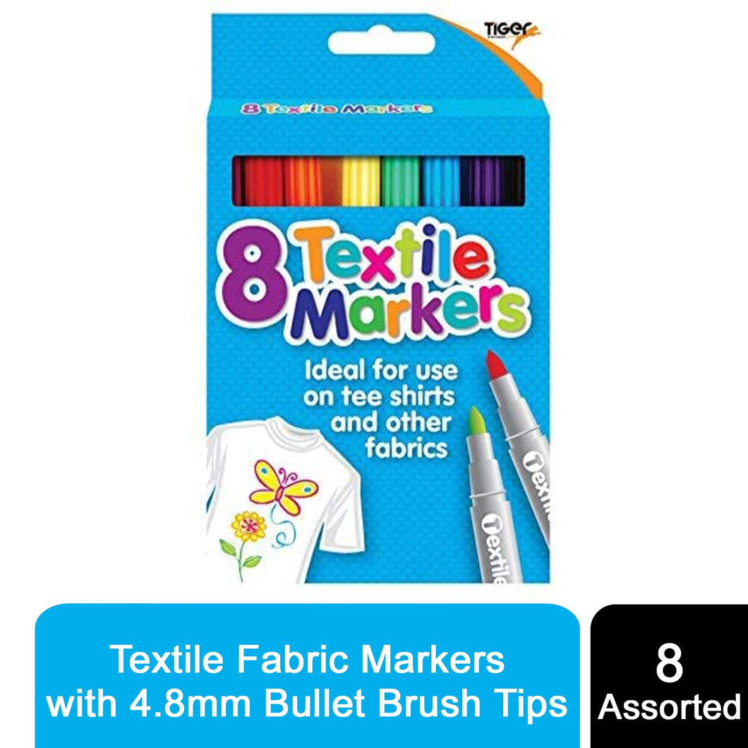 Textile 8 Assorted Coloured Textile Fabric Markers with 4.8mm Bullet Brush Tips