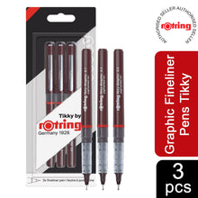 Load image into Gallery viewer, Rotring Graphic Fineliner Pens Tikky Pack of 3 0.1mm 0.3mm 0.5mm