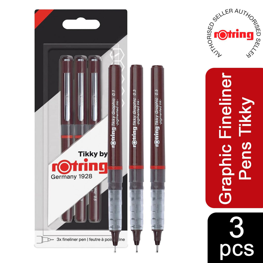 Rotring Graphic Fineliner Pens Tikky Pack of 3 0.1mm 0.3mm 0.5mm