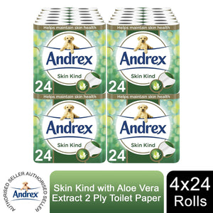 Andrex Toilet Roll Skin Kind with Aloe Vera Extract 2 Ply Toilet Paper, 96 Rolls