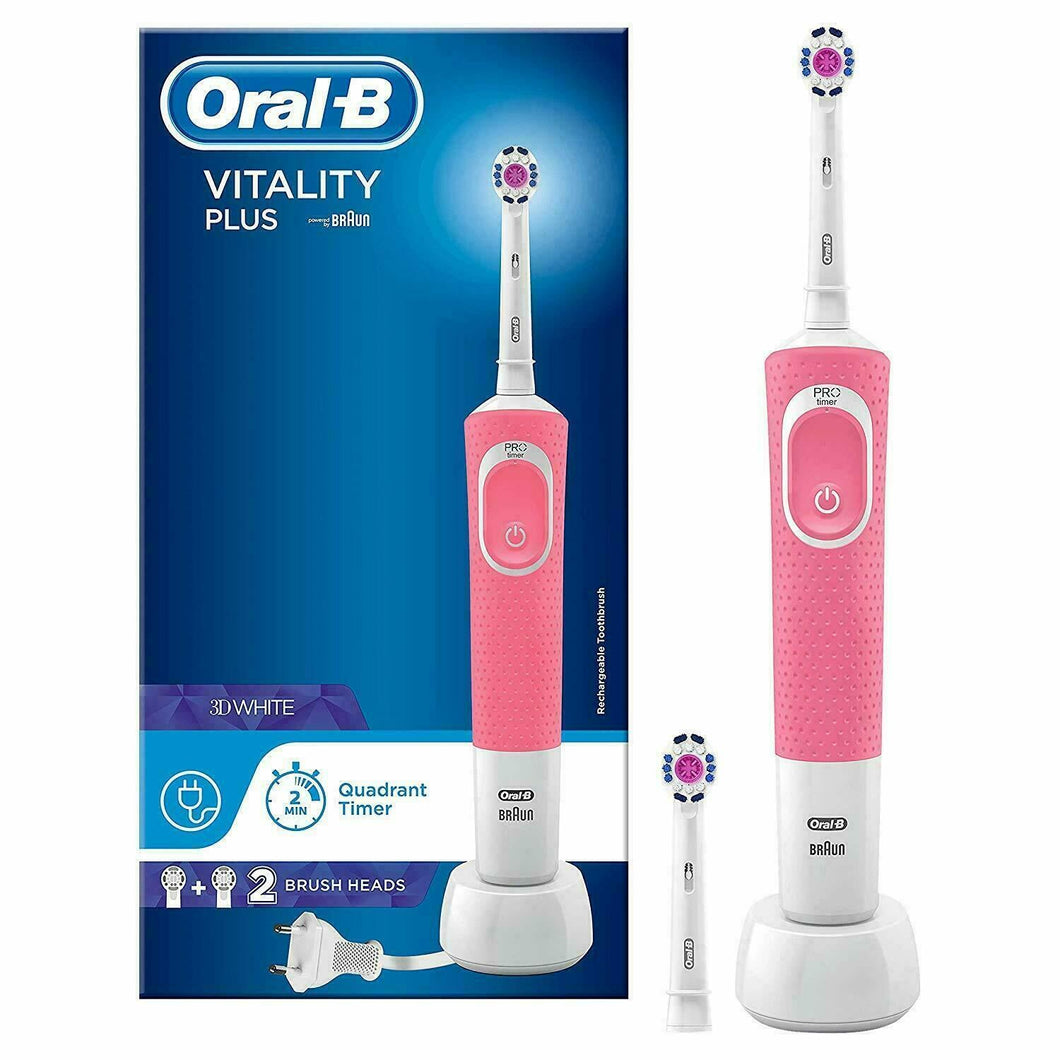 Oral-B Vitality Plus 3D White Electric Toothbrush 1 Handle With 2 Brush Heads