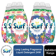 Load image into Gallery viewer, 8x 24W Surf Long Lasting Fragrance Liquid Detergent 648ml, Total 192W