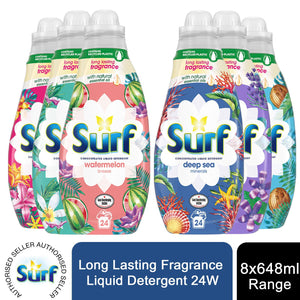 8x 24W Surf Long Lasting Fragrance Liquid Detergent 648ml, Total 192W