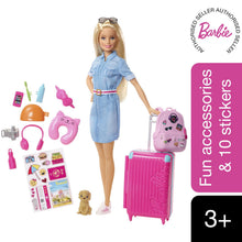Load image into Gallery viewer, Barbie® Doll and Travel Set with Puppy, Luggage and 10+ Accessories, Multicolour