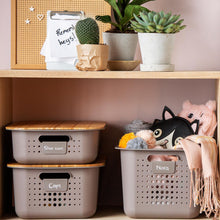 Load image into Gallery viewer, SmartStore Basket Recycled 20 Taupe Storage Box 13L With Brown Bamboo Lid