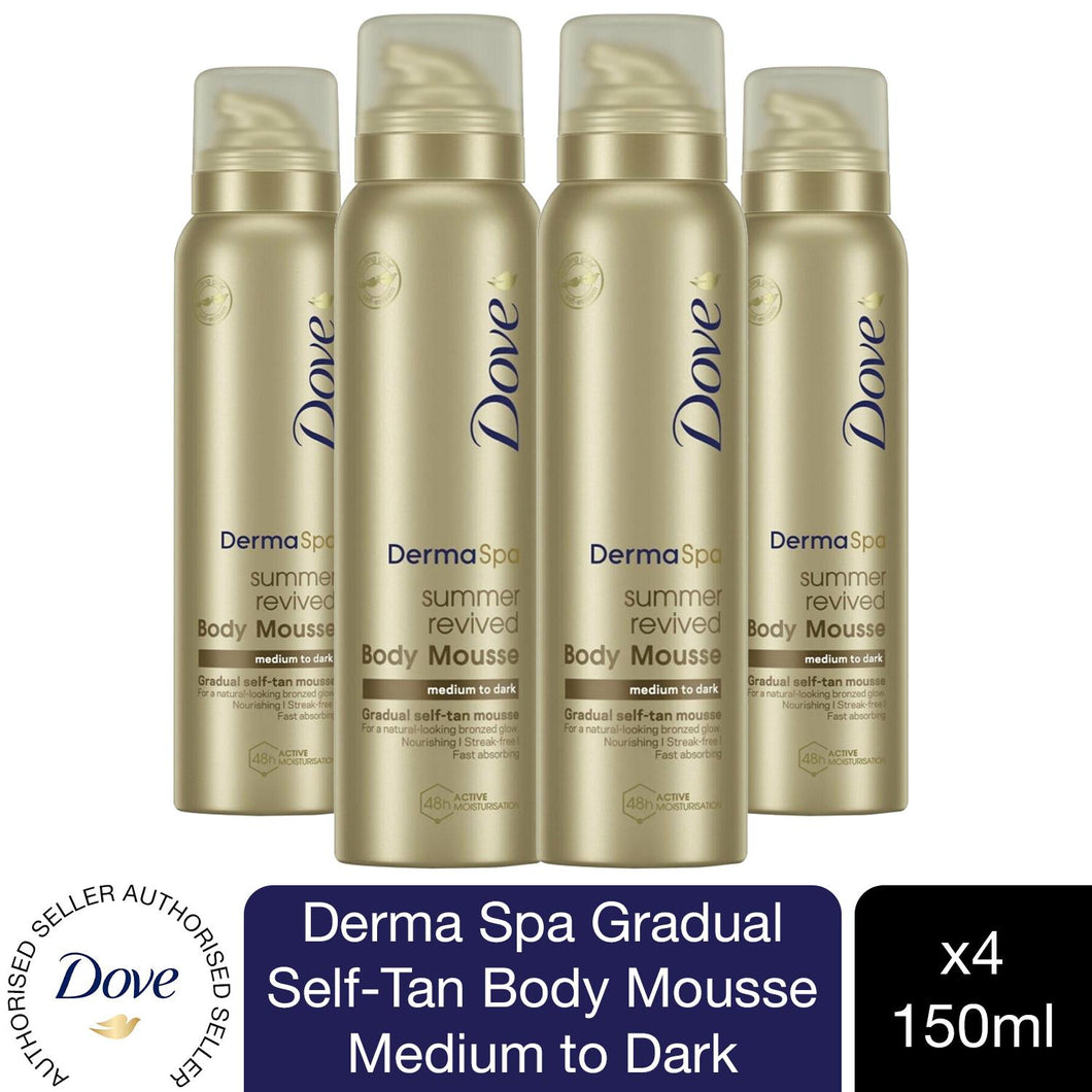 4pk of 150ml Dove Derma Spa Gradual Self-Tan Body Mousse Medium to Dark