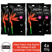 Load image into Gallery viewer, DYLON Hand Fabric Dye Sachet, Fresh Orange, 4 Packs of 50g