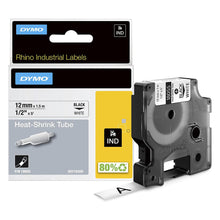 Load image into Gallery viewer, DYMO Rhino Heat Shrink Label Tubes Industrial 12mm x 1.5m Black on White
