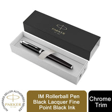 Load image into Gallery viewer, Parker IM Rollerball Pen Black Lacquer Fine Point Black Ink Gift Box