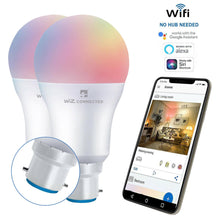 Load image into Gallery viewer, WiZ LED A60 Wi-fi &amp; Bluetooth Smart Bulb RGBW Colours B22 or E27 Bulb, 2 Pack
