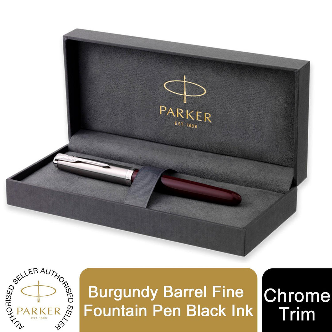 Parker 51 Fountain Pen Burgundy Barrel Fine Nib Black Ink and Gift Box
