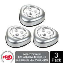 Load image into Gallery viewer, PMS Battery-Powered Self-Adhesive Sticker On Backside 3x LED Push Lights, 3 Pack