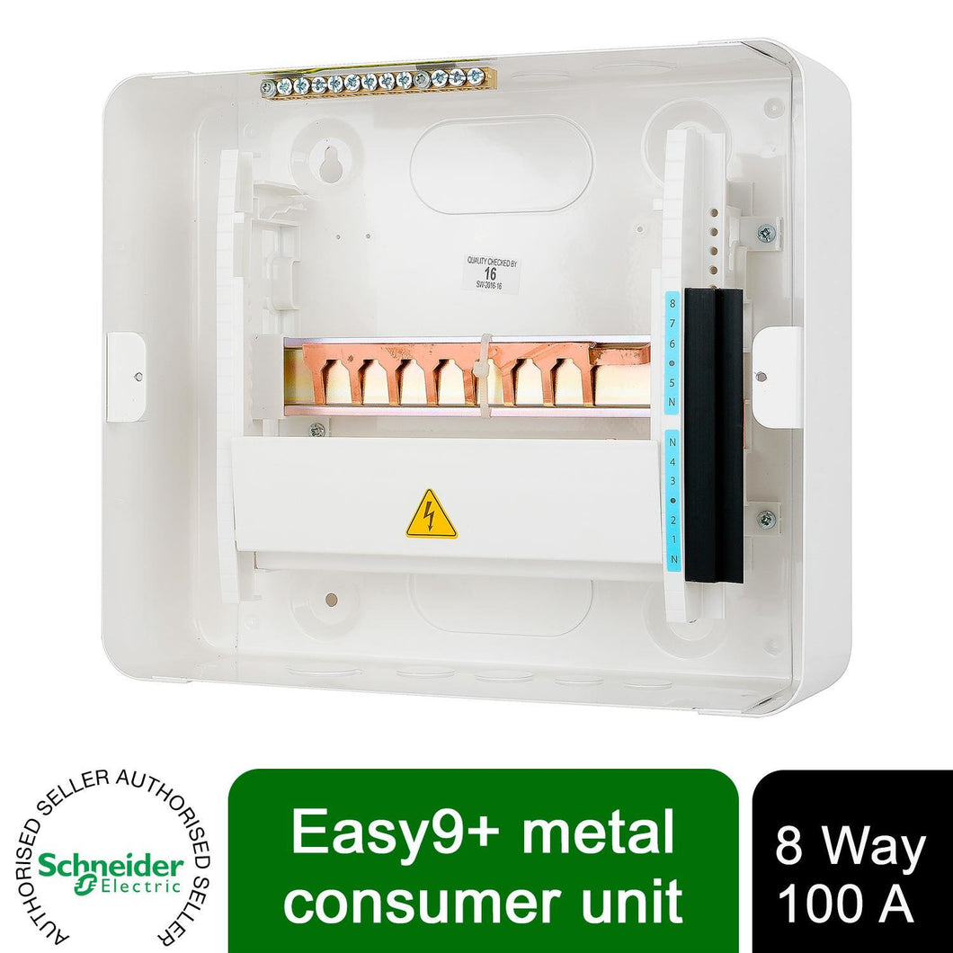 Schneider Electric Easy9+ EZ9E8MCU Consumer Unit 8 Way Surface Mount Metal