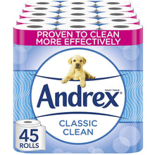 Load image into Gallery viewer, Andrex Toilet Roll Classic Clean Fragrance-Free 2 Ply Toilet Paper, 45 Rolls
