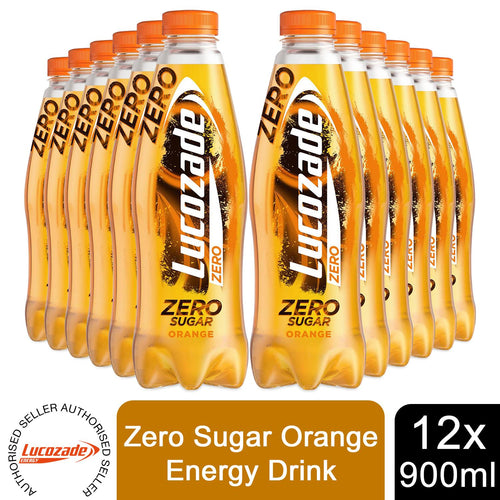 12 Pack of 900ml Lucozade Zero Orange Sugar-Free Sparkling Energy Drink
