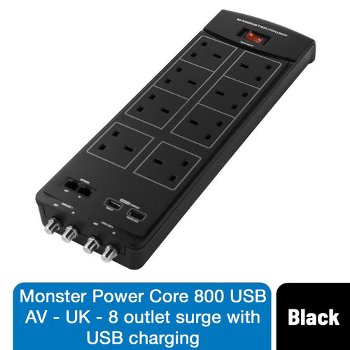 Monster EXP 800AVU UK 8-Outlet Charge AV Protection Surge Protector with USB