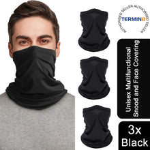 Load image into Gallery viewer, Termin8 Unisex Face Covering-Multifunctional Snood, 3 Pack Black