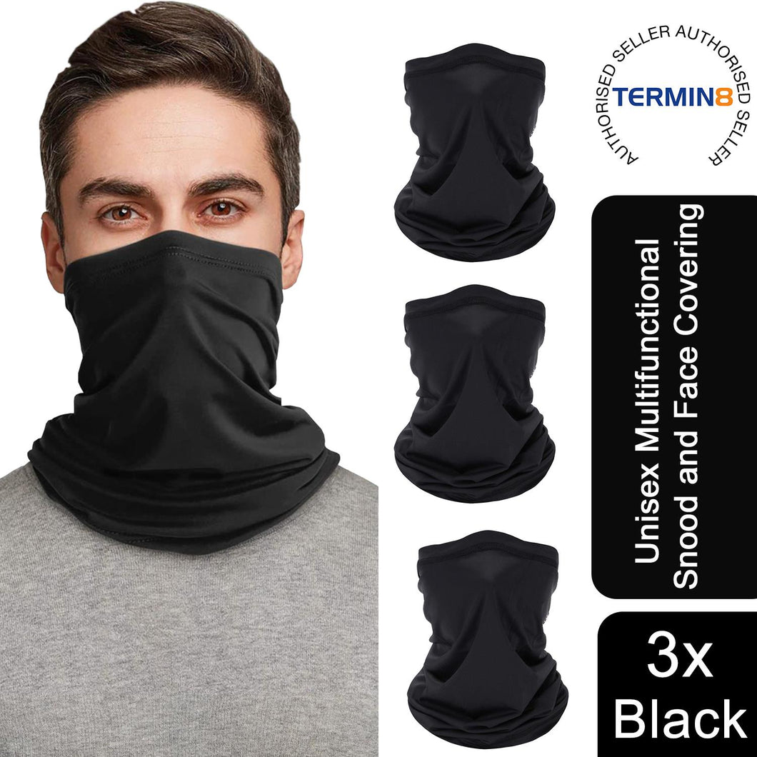 Termin8 Unisex Face Covering-Multifunctional Snood, 3 Pack Black
