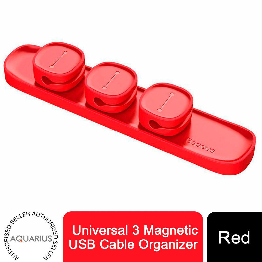 AQUARIUS Universal 3 Magnetic USB Cable Organizer, Red