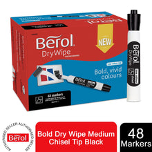 Load image into Gallery viewer, Berol Whiteboard Marker Bold Dry Wipe Medium Chisel Tip Black 48 Pack