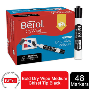 Berol Whiteboard Marker Bold Dry Wipe Medium Chisel Tip Black 48 Pack