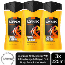 Load image into Gallery viewer, 3pk of 250ml Lynx 12hrs Refreshing Fragrance Shower Gel with 100% Moisturisers